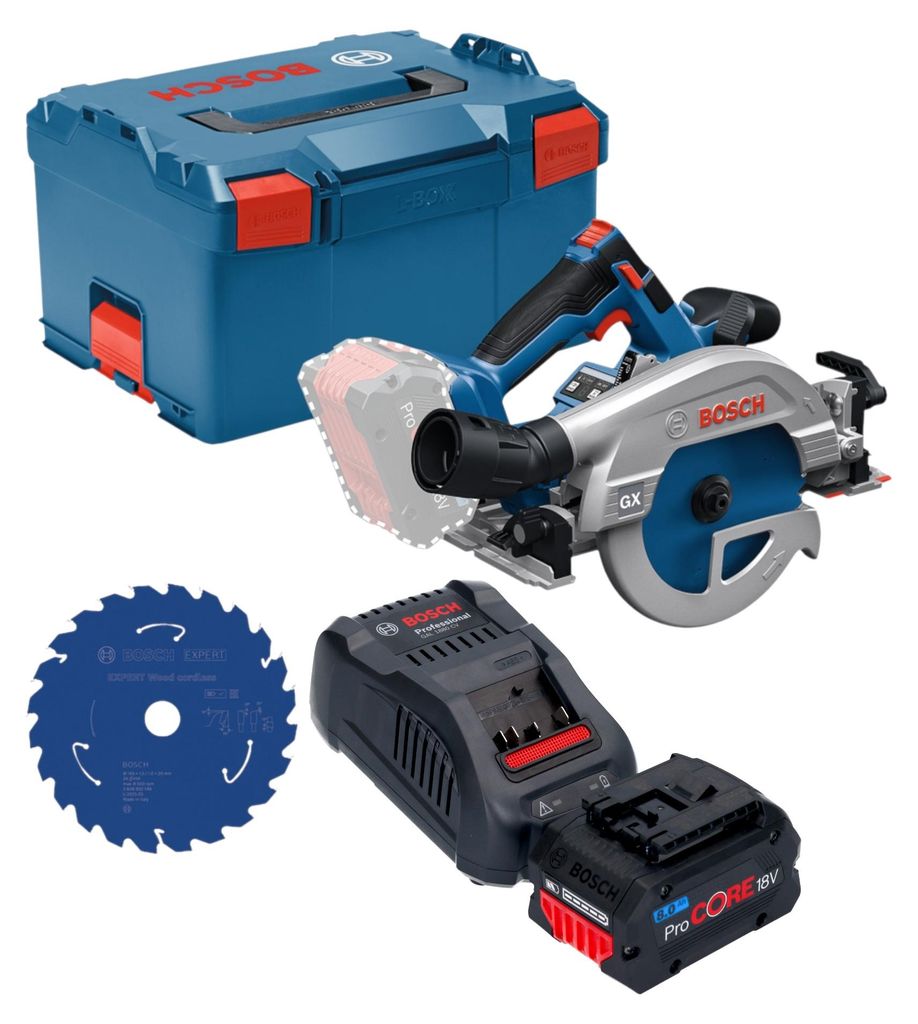 Bosch GKS 18V-57-2 GX Professional Akku Kreissäge 18 V 165 mm Brushless + 1x ProCORE Akku 8,0 Ah + Ladegerät + L-Boxx