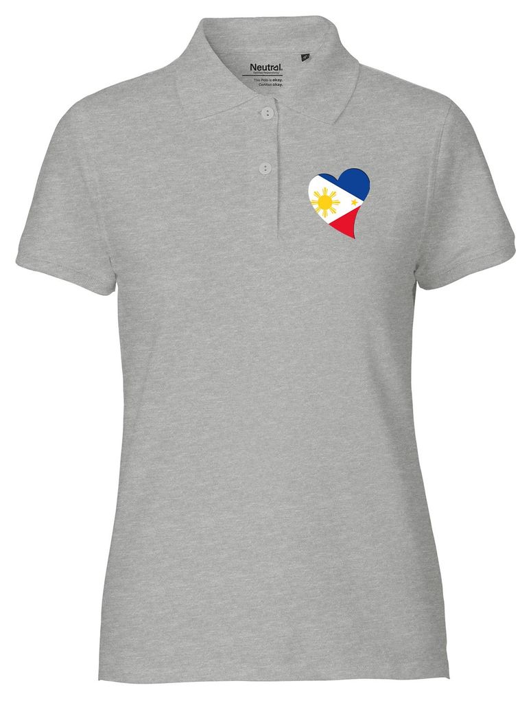 Huuraa Damen Polo Shirt Philippinen Flagge Herz XS Sport Grey Bio Baumwolle Fairtrade Poloshirt Geschenkidee