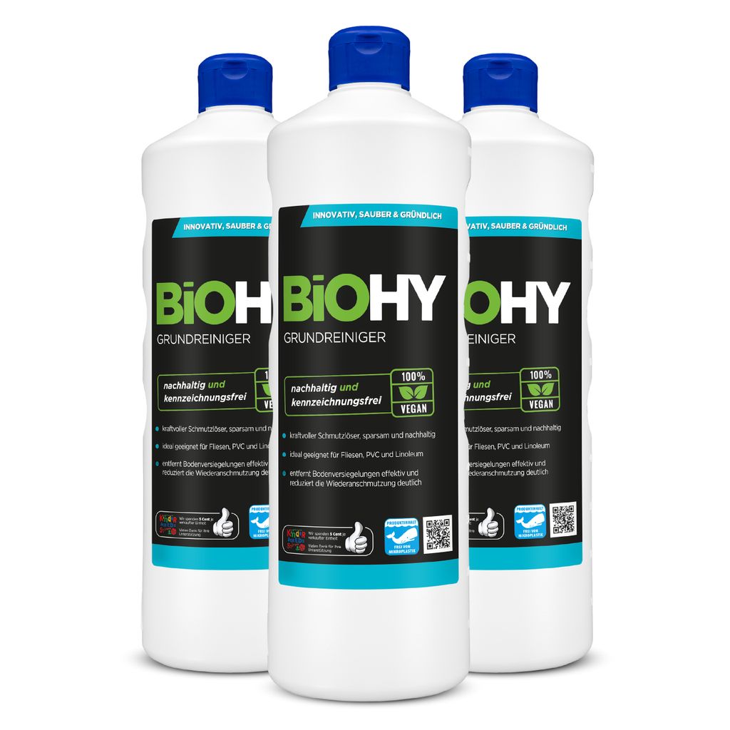 BiOHY Grundreiniger, Grundreinigungsmittel, Universalreiniger, -Konzentrat – 3er Pack (3 x 1 Liter Flasche)