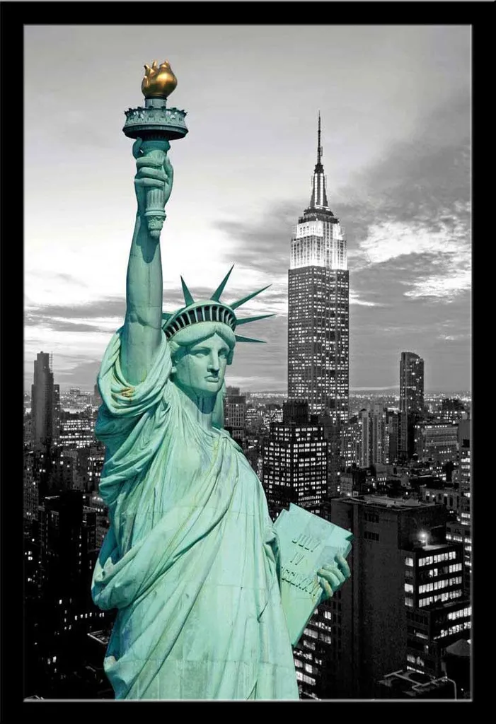 Déco Murale New York Statue de la Liberté Poster Encadré pour Salon et Bureau