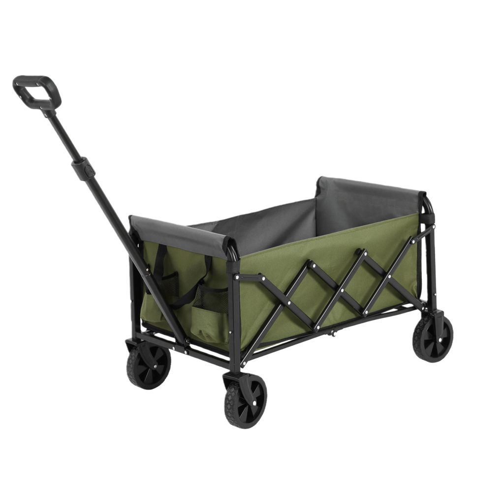 Klappbar Gartenwagen, Bollerwagen mit Bremsen, Robuster Transportwagen, Große Kapazität & Automatik-Griff, für Strand, Garten und Einkauf, Grün