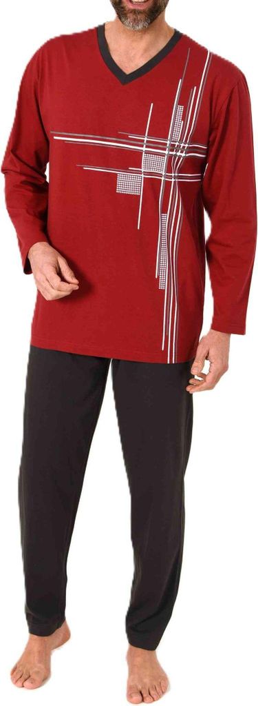 Normann Herren langarm Schlafanzug Pyjama mit eleganten Frontprint im zeitlosen Design ; rot , 58