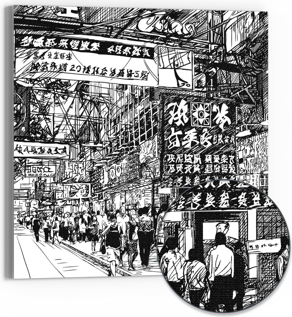 DEQORI Hybrid Leinwand Bild 30x30 cm 'Stadtgetümmel' Wandbild Glas flach modern