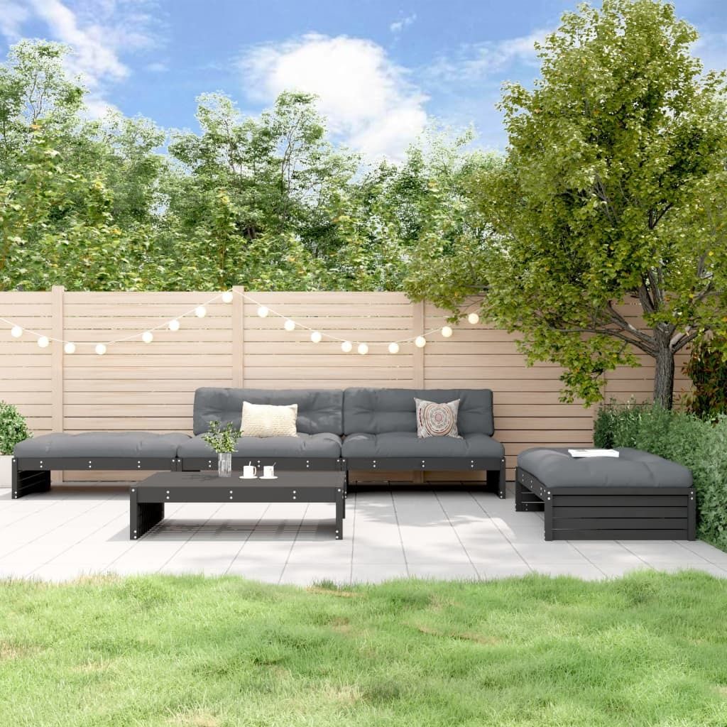 Maison Exclusive - 5-tlg. Garten-Lounge-Set mit Kissen Schwarz Massivholz