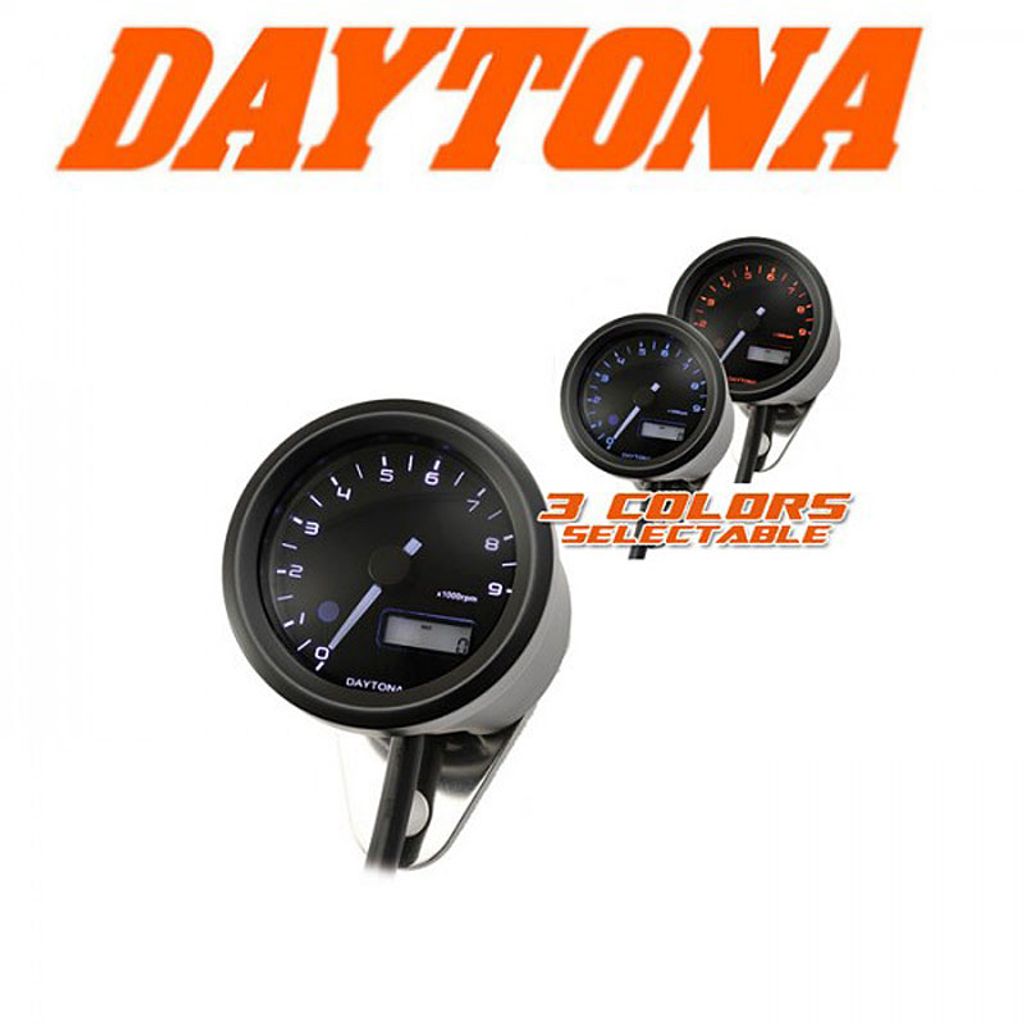 Daytona Digital-DZM, "Velona", schwarz, Ø 48mm, bis 9.000 U/min, Volt 0-18V, blau/orange/weiss