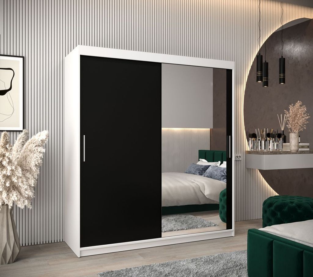 Schwebetürenschrank mit einer Breite von 180 cm TIMEA 2 – Weiß/Schwarz