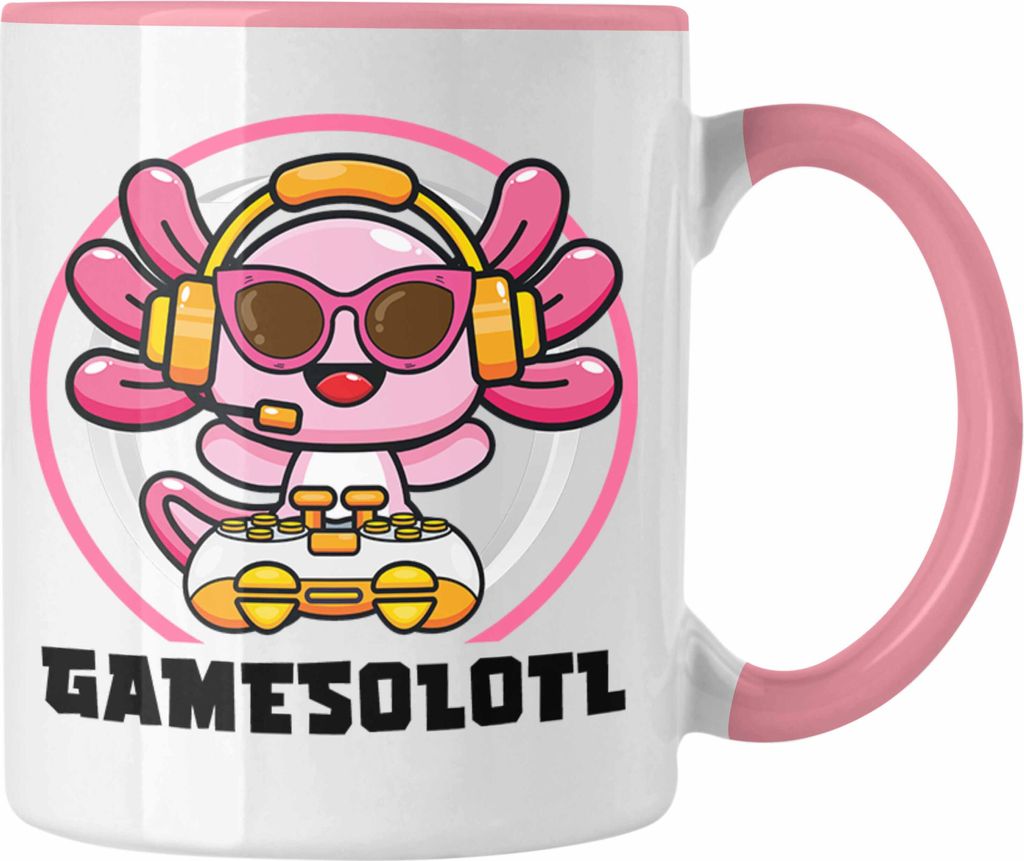 Trendation - Axolotl Tasse Grafik Lustig Geschenkidee Schwanzlurch Tiere Geschenk Gamer (Rosa)