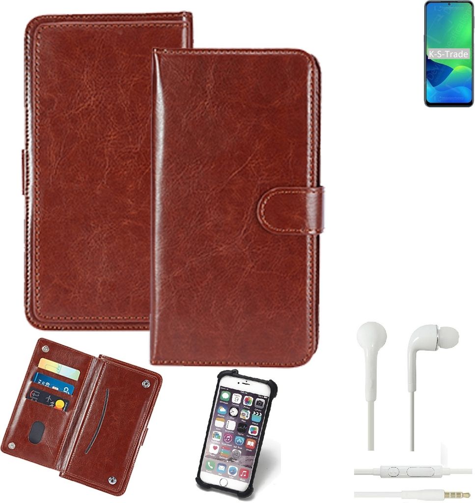 K-S-Trade 360° Hülle kompatibel mit Ulefone Note 13P inkl. Headphones braun Kunstleder Case BookCase WalletCase Kunstlederederhülle Handyhülle,