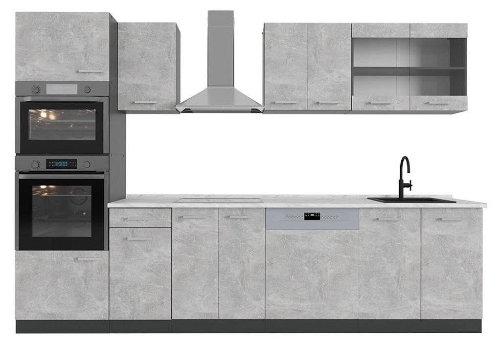 Kuchynský kút Vicco R-Line betón 300 cm s vysokou skriňou, Obrázok produktu 