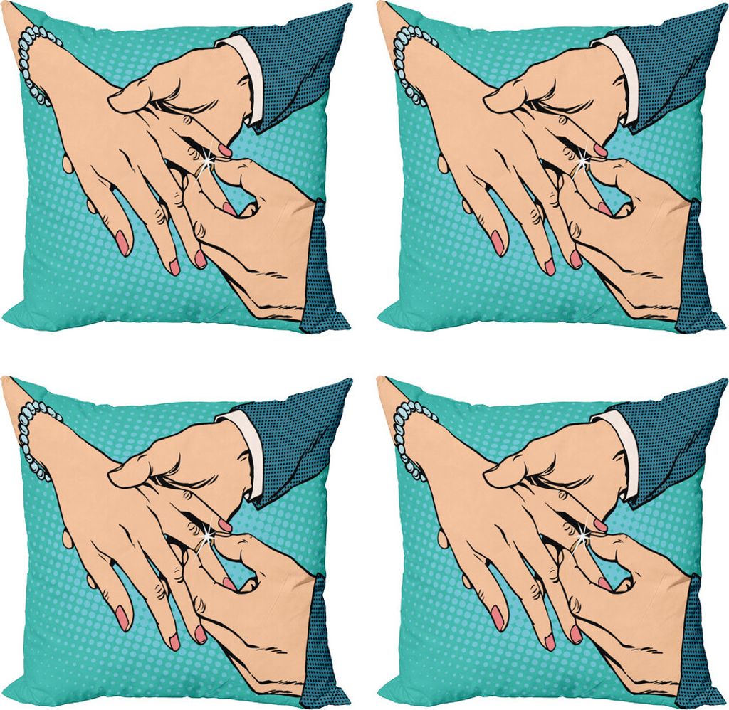 ABAKUHAUS Verlobungsfeier Kissenbezug Set (4 Stück), Pop Art Design, Moderner Doppelseitiger Digitaldruck, 50 cm x 50 cm, Mehrfarbig