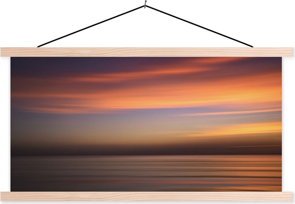 MuchoWow Textilposter Meer - Orange - Himmel 60x30 cm mit holzfarbenen Rahmen - Dekoration