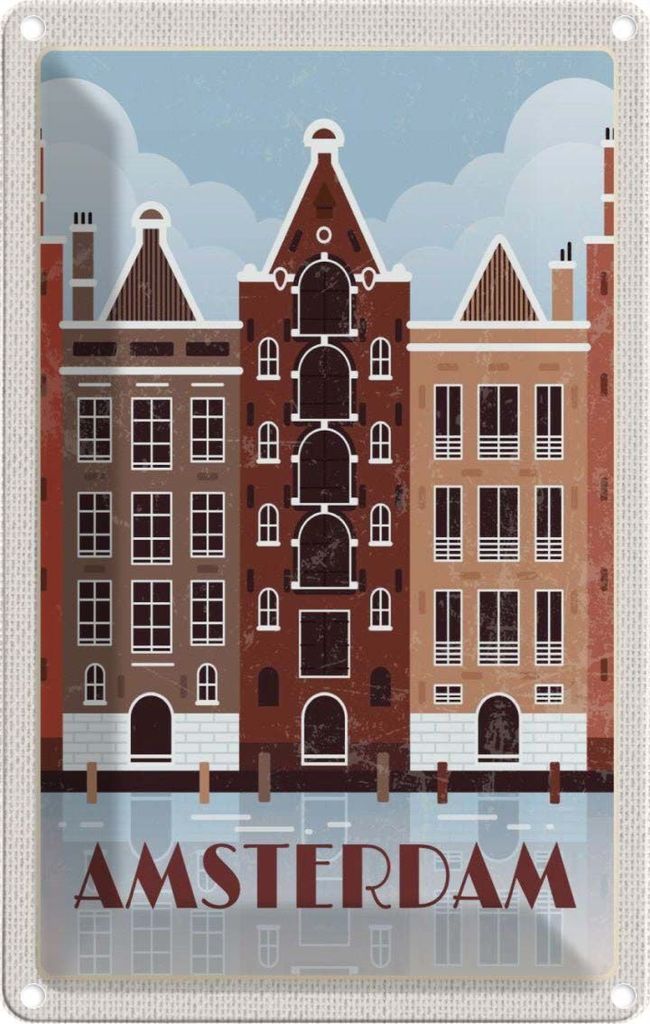 vianmo Blechschild 30x20 cm Amsterdam Reiseziel Bildmotiv Reisemotiv Abenteuer Reisen Urlaub