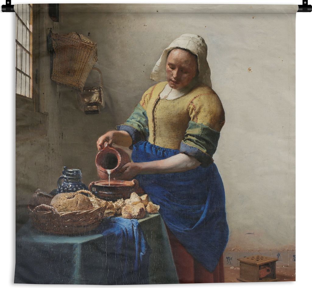 MuchoWow Wandteppich Wandbehang Das Milchmädchen - Gemälde von Johannes Vermeer 120x120 cm Tapisserie Dekoration Wandtuch - Modern - Baumwollge...