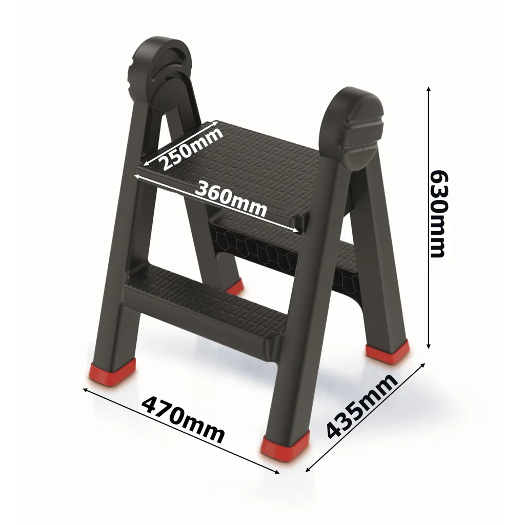 Escabeau double face 150 kg antidérapant avec 2 marches larges noir