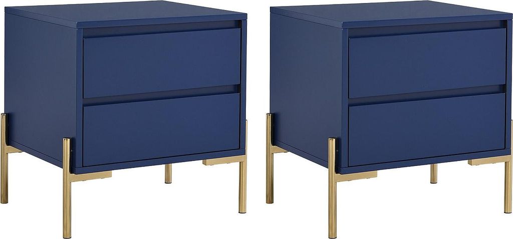 Set aus 2 Nachttischen mit 2 Schubladen - Metall und MDF Produktbild 
