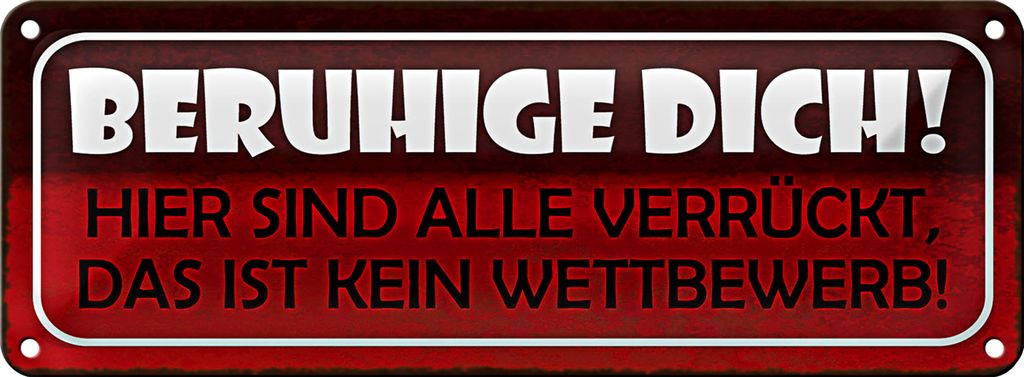 Blechschild Spruch 27x10cm beruhige dich hier sind alle verrückt