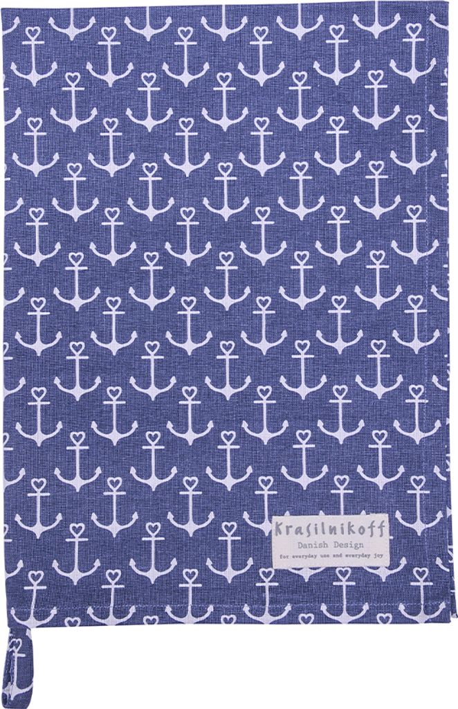 Krasilnikoff - Geschirrtuch KW11615 Anchors Allover, Thunder Blue