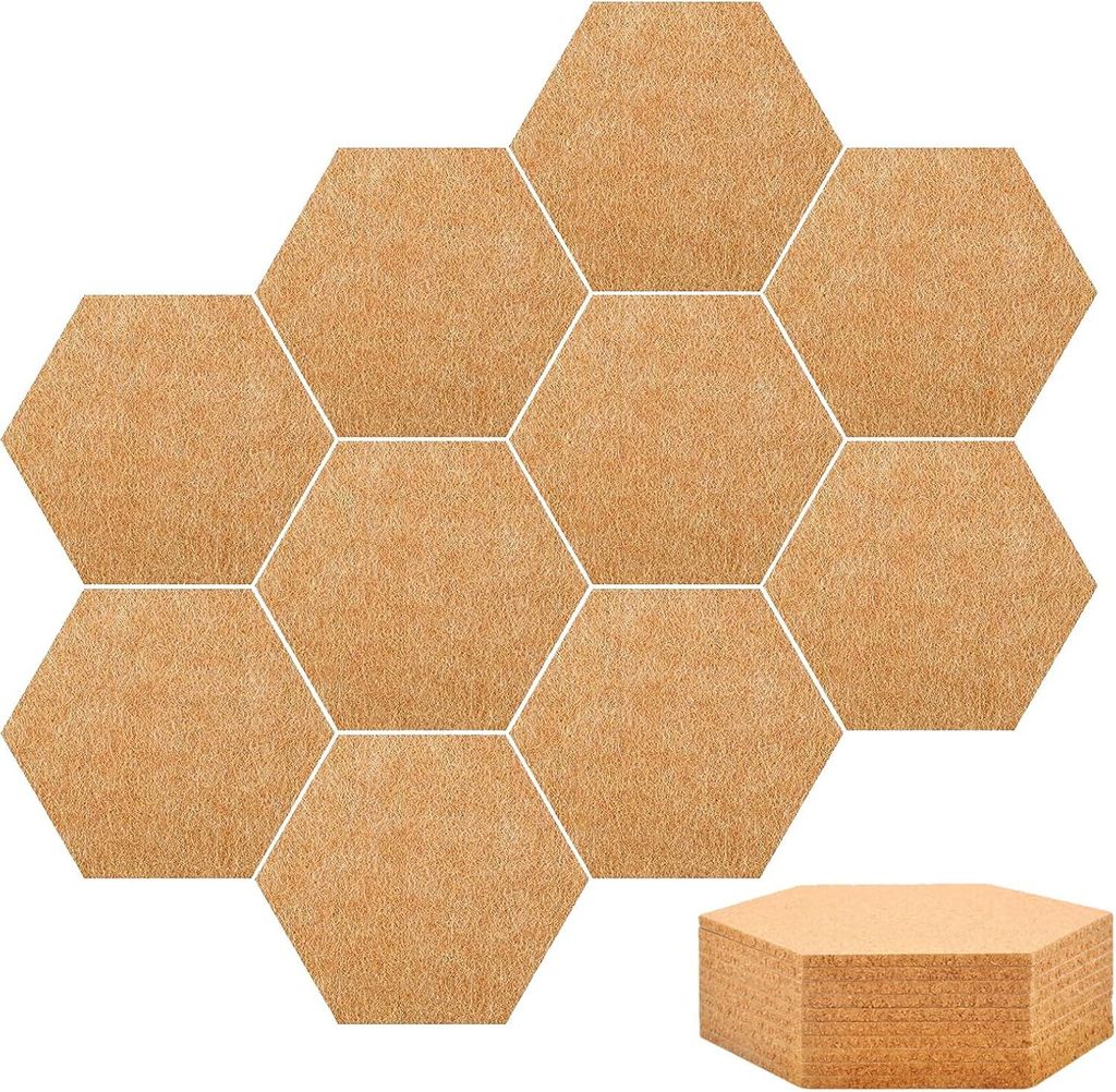 10 Stück sechseckige selbstklebende Korkplatten für Pinnwand - DIY Korkwand für Notizen, Fotos und Raumdekoration