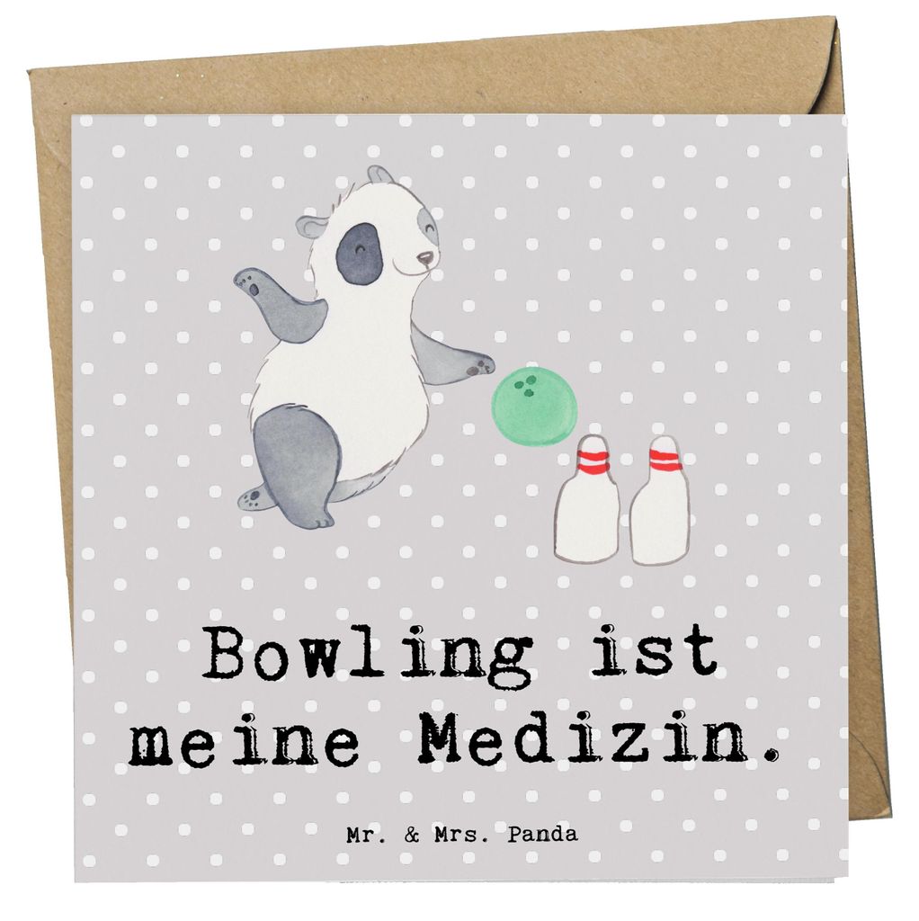 Mr. & Mrs. Panda Glückwunschkarte Panda Bowling - Grau Pastell - Geschenk, anlasskarte, Grußkarte, doppelkarte, faltkarte, Klappkarte, Center, Bo...
