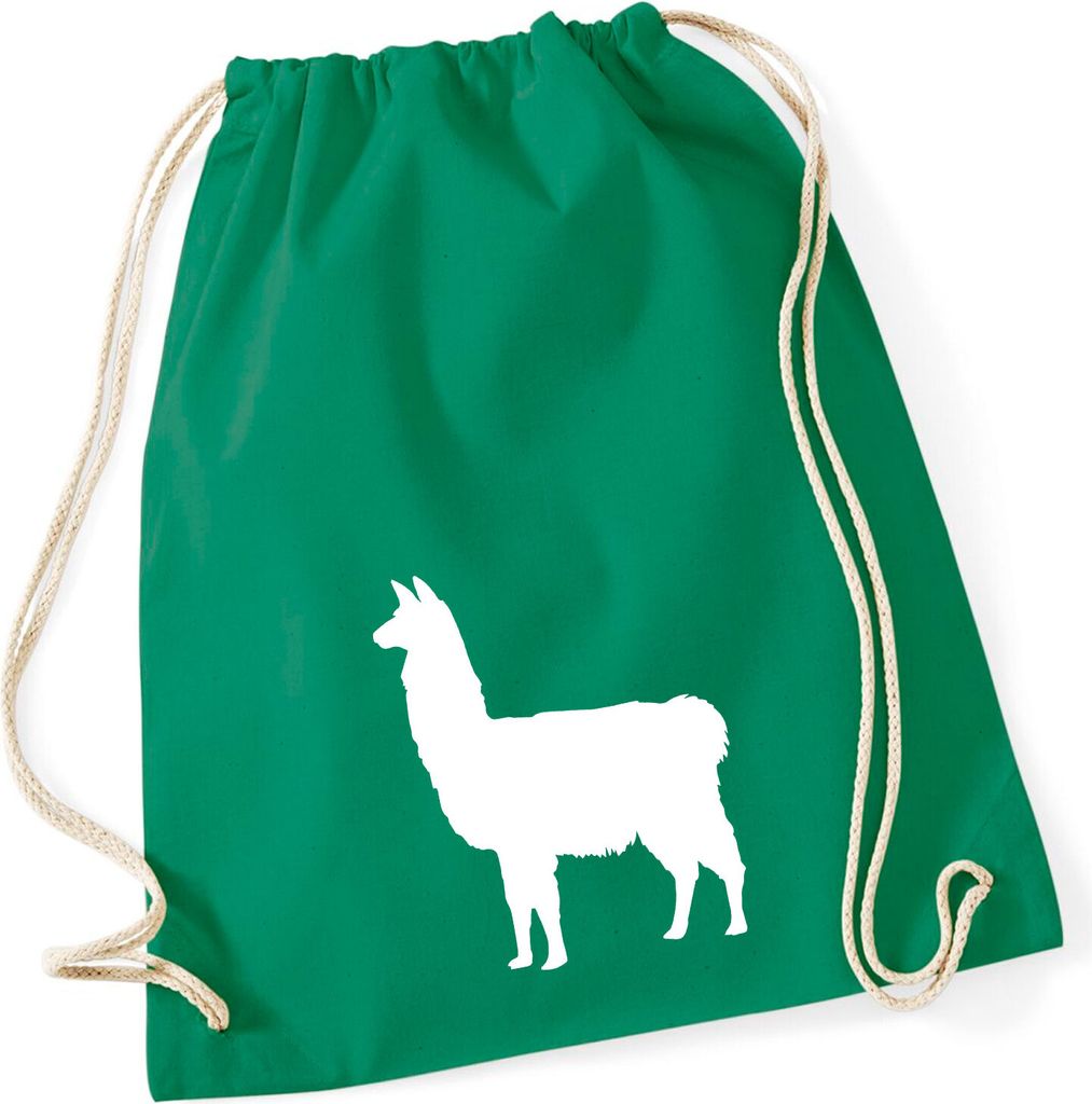 Huuraa Turnbeutel Lama Silhouette 12 Liter Kelly Green Baumwolle Rucksack Geschenkidee