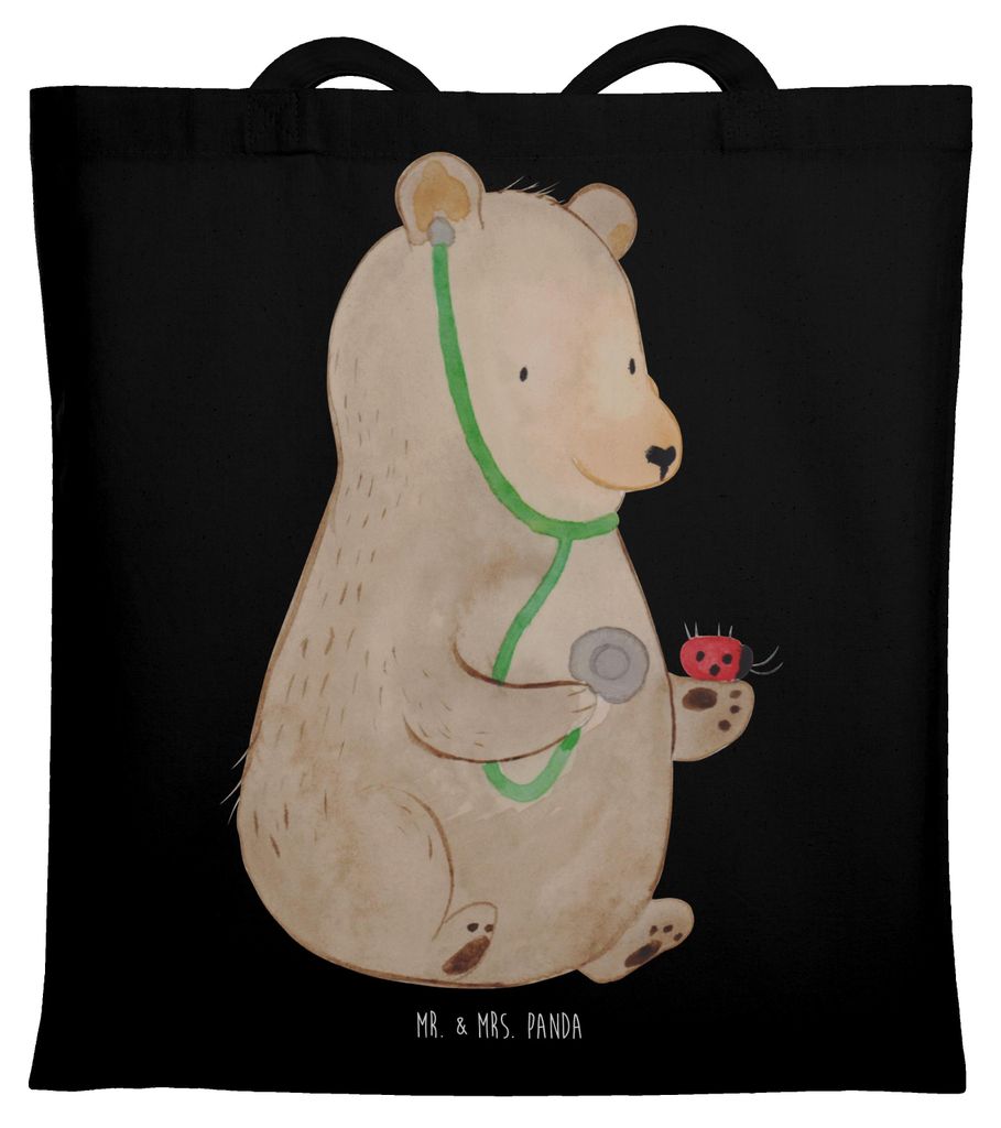 Mr. & Mrs. Panda Tote Bag Bär Arzt - Schwarz - Geschenk, Professorin, Jutetasche, Shopping Tasche, Einkaufstasche, Teddy, Tragetasche, Doktor, Pro...