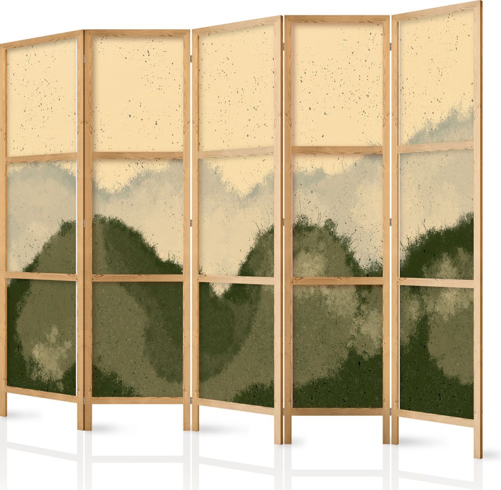 Paravent XXL 225x172 cm 5-teilig einseitig eleganter Sichtschutz Raumteiler Trennwand Raumtrenner Holz Design Motiv Deko Home Office Botanik Abstra...