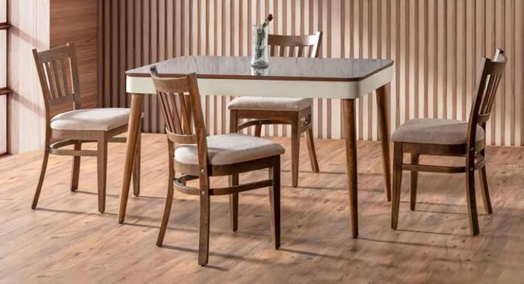 Luxus Gruppe Textil Polster 4x Stühle Holz Esstisch Esszimmer Design Set