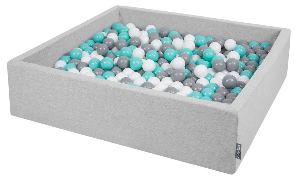 KiddyMoon Kinder-Bällebäder Quadrat 120x30cm 300 Bunte Bälle ∅7cm - Bällepool Bälle für bällebad Für Baby Spielzeug Plastikbälle - Hellgrau