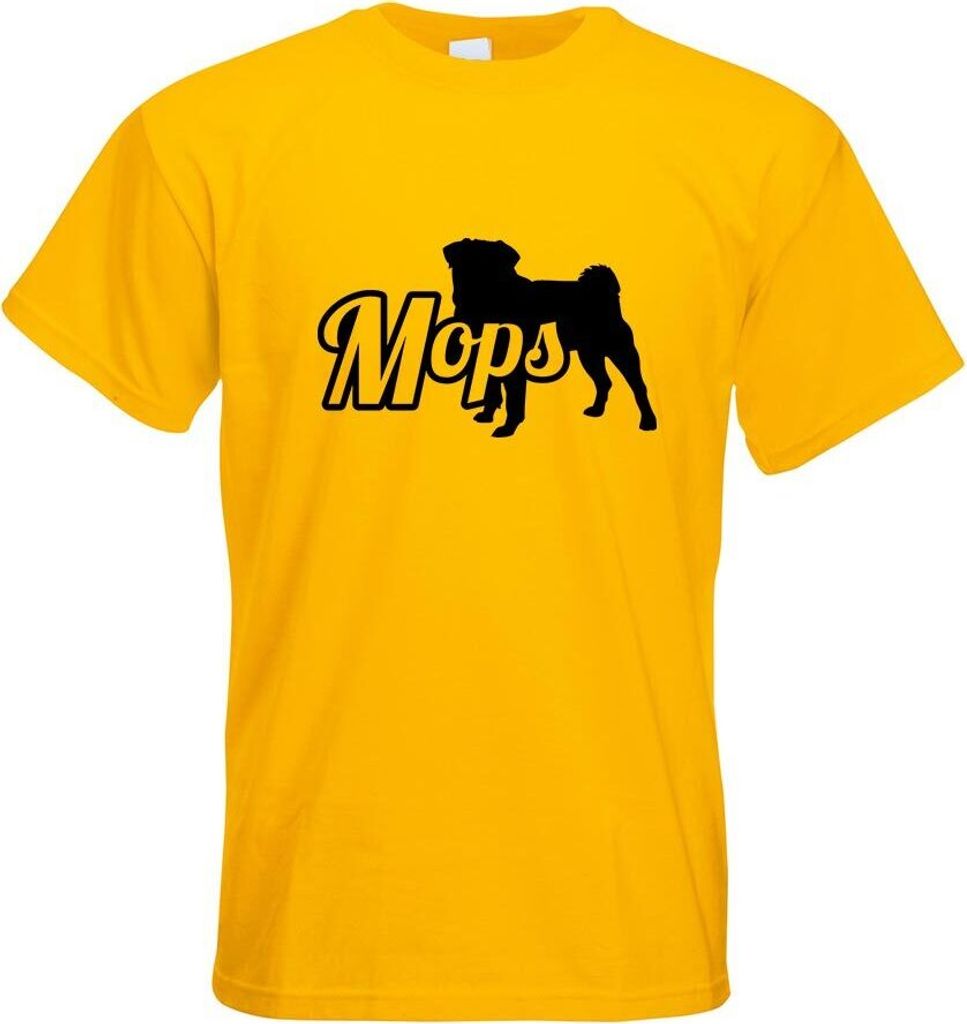 Kiwistar - T-Shirt - gelb - Mops Hund Pug Motiv Bedruckt Funshirt Design Print - mit Motiv Bedruckt - Funshirt Design - Sport - Freizeit - Herren - M