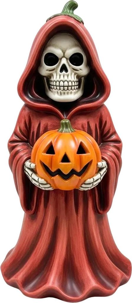 Halloween Schädel Kürbis Figurine Harz Skelett Halten Kürbis Statue Spooky Tabletop Ornamente für Indoor Home Decor