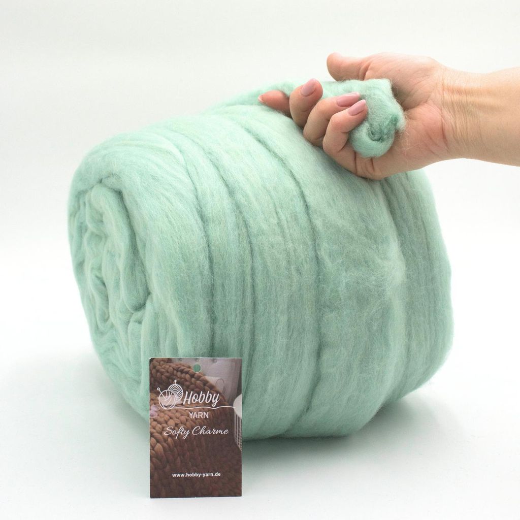 Hobby YARN - Softy Charme – 100% Schurwolle, 500g, XXL Merino Filzwolle, extra dickes Filzgarn zum Trocken- & Nassfilzen 41484 Seafoam Sage