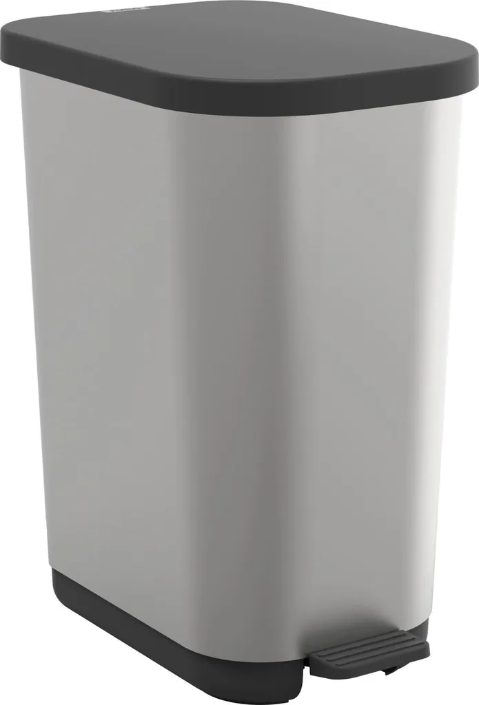 Poubelle de cuisine 35L Ribo Silver de ROTHO avec pédale de relevage