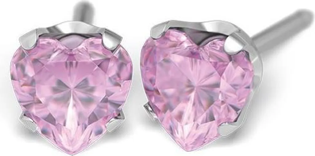 Orecchini a Lobo Cuore Rosa Piccolo Zirconi Argento Donna Amen