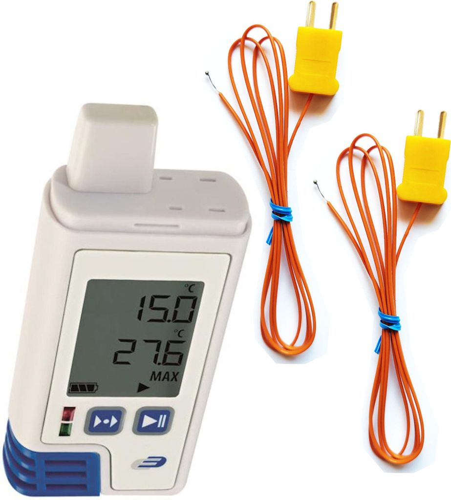 PDF-Datenlogger LOG200 TC TFA 31.1060.02 mit Display für Temperatur und 2 externe Fühler