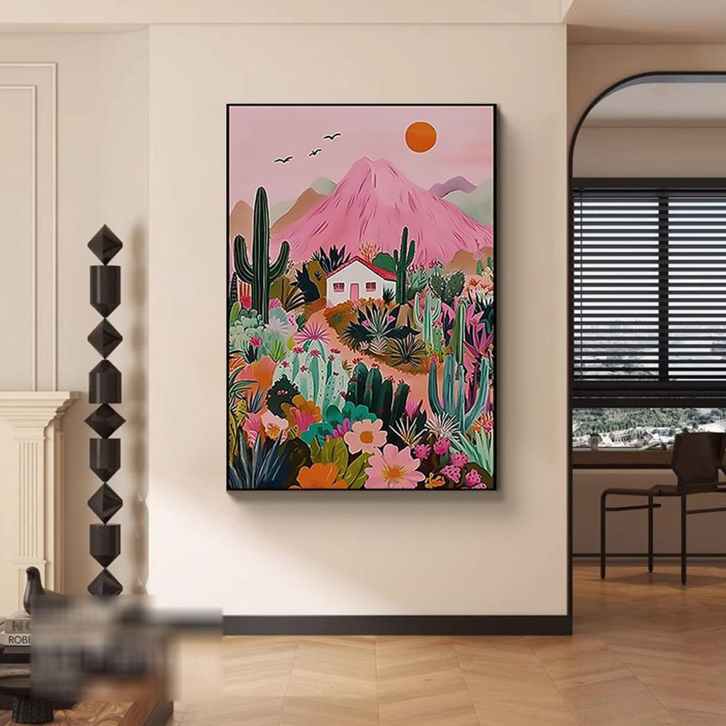 Wandbild Boho Wüste – Buntes Kunstposter 90x130 cm – Moderne Wanddeko für Wohnzimmer & Schlafzimmer,Design Wandbild /BXMYDB/