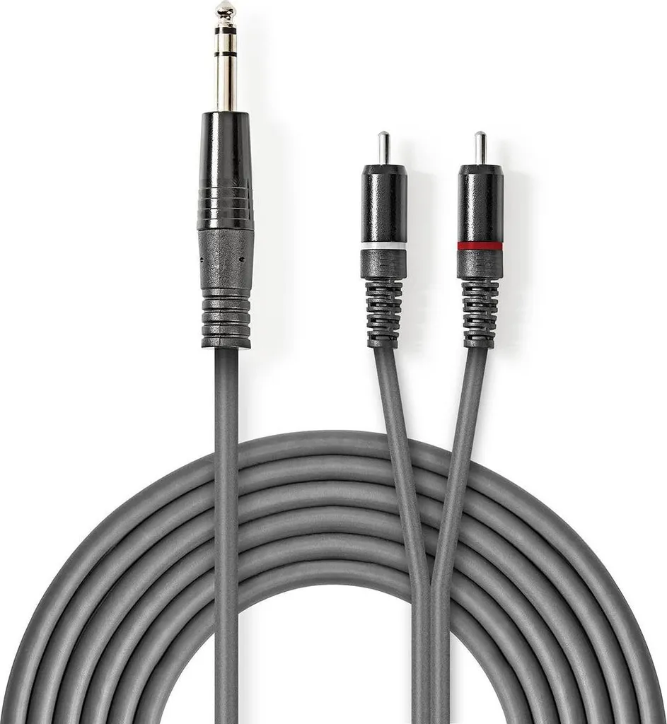Cavo Adattatore Audio Jack 6.3mm a Doppio RCA Maschio | 1.5m Grigio