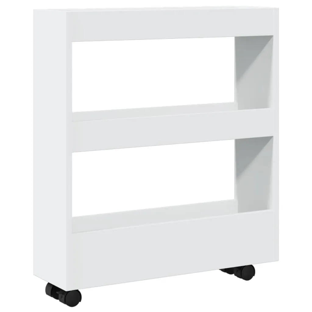 Carrellino Cucina Stretto SYFAX Bianco 3 Ripiani Legno Mobiletto