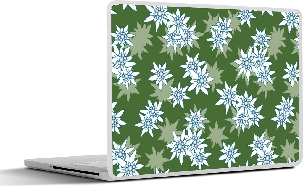 MuchoWow Laptop Aufkleber Sticker Cover Edelweiss - Grün - Blumen - Muster 32.5x23.5 cm - Sticker für Laptop - Selbstklebend