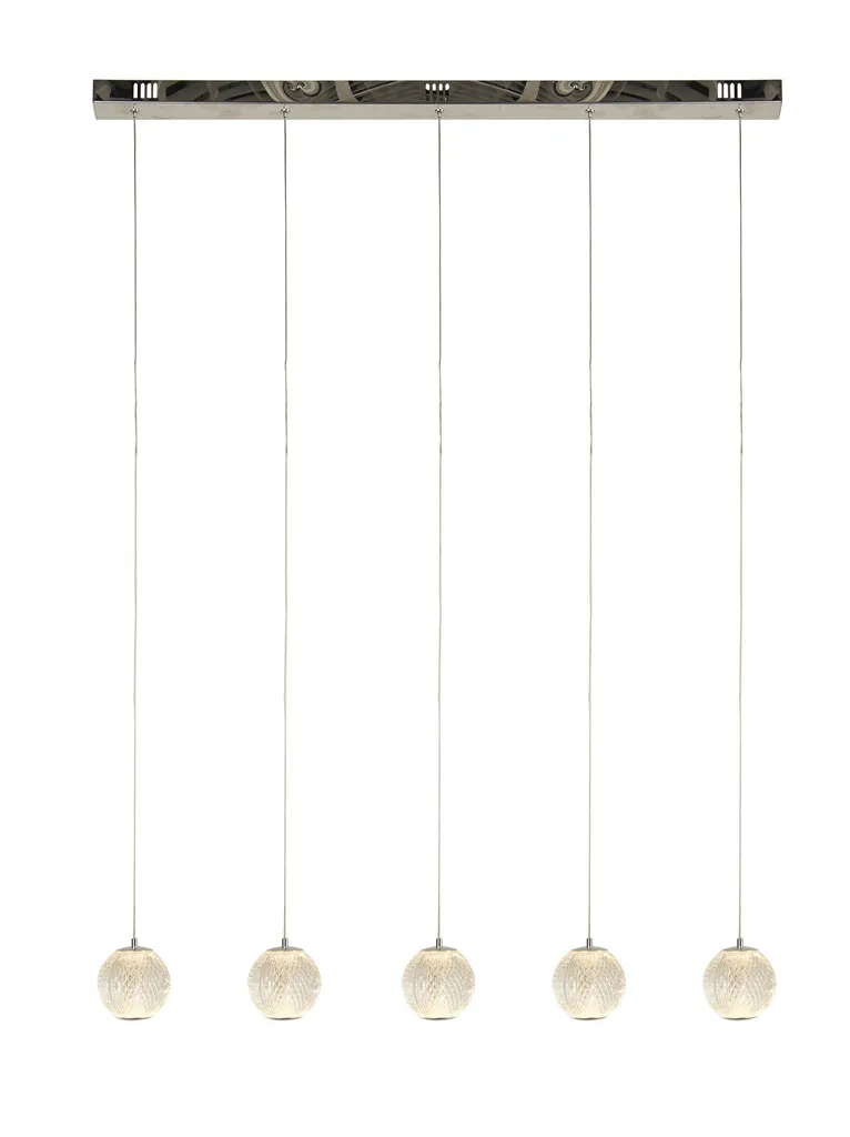 Lustre LED Allure 5 Lumières en Chrome et Acrylique Effet Cristal Pur