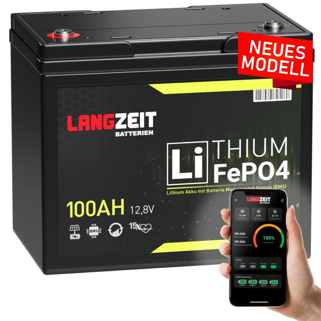 LANGZEIT LiFePO4 100Ah Bluetooth BMS 12V Mini Lithium Produktbild 