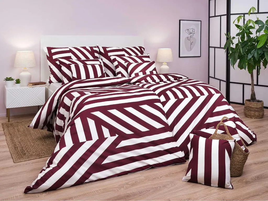 Parure de Lit 140x200 cm Zebra Bordeaux : Confort Naturel Lin Coton