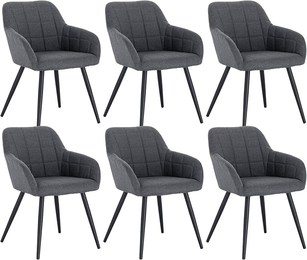 WOLTU 6 x Esszimmerstühle 6er Set Esszimmerstuhl Küchenstuhl Polsterstuhl Design Stuhl mit Armlehnen, mit Sitzfläche aus Leinen, Gestell aus Met...