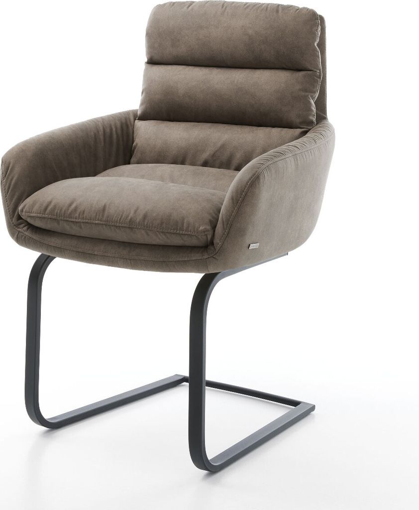 DELIFE Freischwinger Abelia-Flex mit Armlehnen Mikrofaser Taupe Vintage Freischwinger flach Schwarz