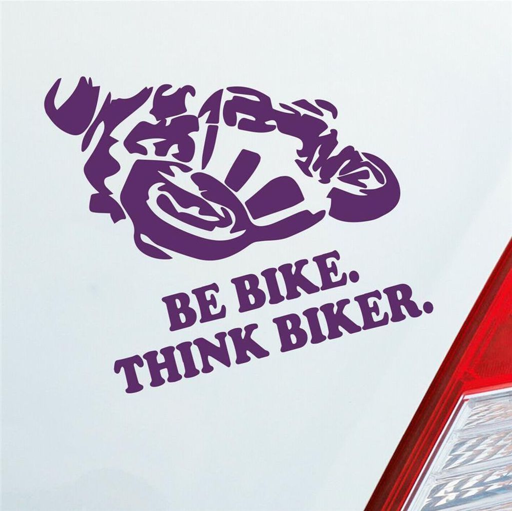 Auto Aufkleber Motorrad Be Bike. Think Biker. Moped Bike Mopped 10x10 cm Lila Sticker Heckscheibenaufkleber