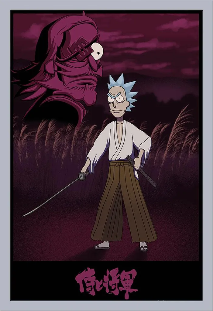 Rick & Morty Samurai Rick Poster + Cornice Shinsuke Silver 61x91,5