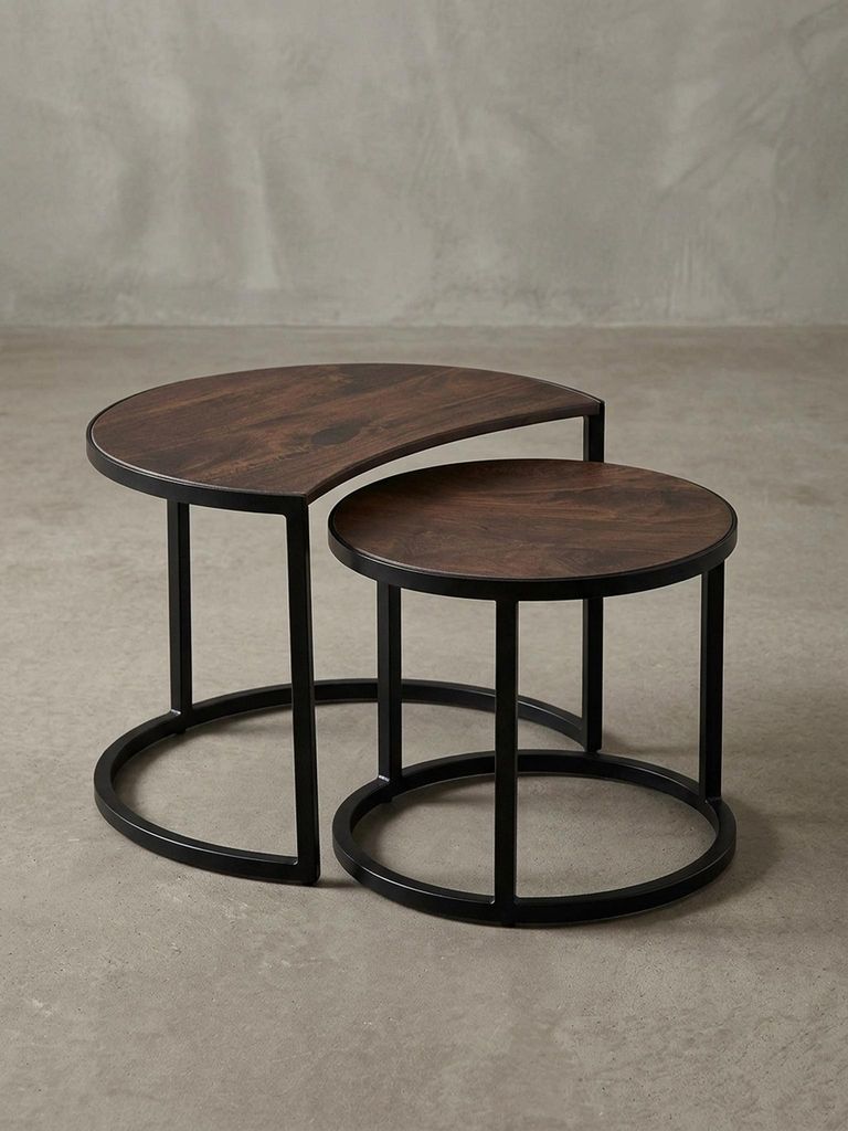 Couchtische "Esino" Set: Industrial-Stil, Holz und Metall, handgefertigt, Anti-Rutsch-Noppen, 15 kg/10 kg Belastung. Braun, 60x41x41 cm Kadima Design