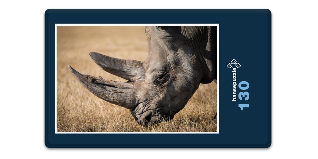 hansepuzzle 18317 - Nashorn Puzzle, 130 Teile, Natur, 28,7 x 20,0cm mit hochwertiger Aufbewahrung, Kartonbox und wiederverschließbarem Beutel