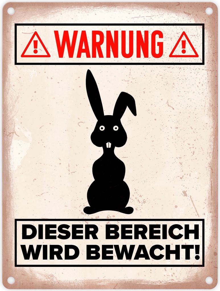 Warnung Bereich wird bewacht Metallschild in 15x20 cm mit Hasen Silhouette