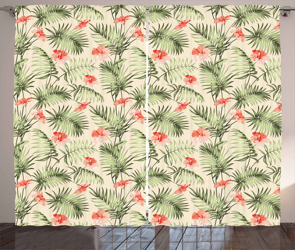ABAKUHAUS Blatt Rustikaler Vorhang, Hawaii Aloha Hibiskus, Wohnzimmer Universalband Gardinen mit Schlaufen und Haken, 280 x 225 cm, Lachs Pfirsich ...