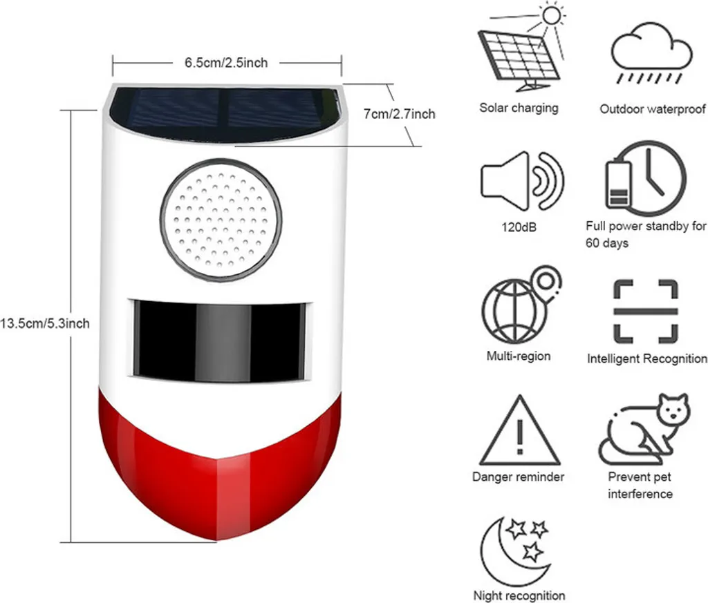 Alarme PIR Solaire Étanche 120dB avec Télécommande sans fil 433 MHz - 2